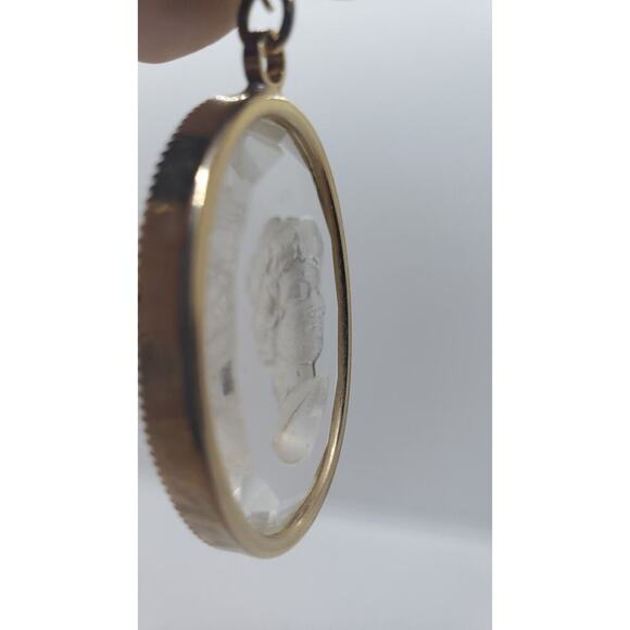 Vintage Intaglio Reverse Engraved Cameo Necklace Rope Chain Faceted Pendant 1970 - Picture 10 of 12